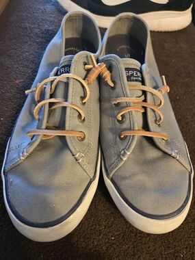 Sperry Women's Canvas Boat Shoes - Light Gray with Tan Laces